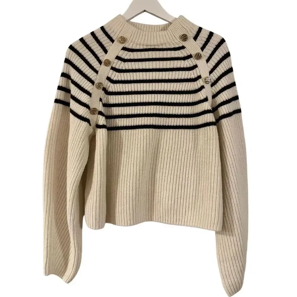H&M preppy mariner striped bottom sweater chunky knit M